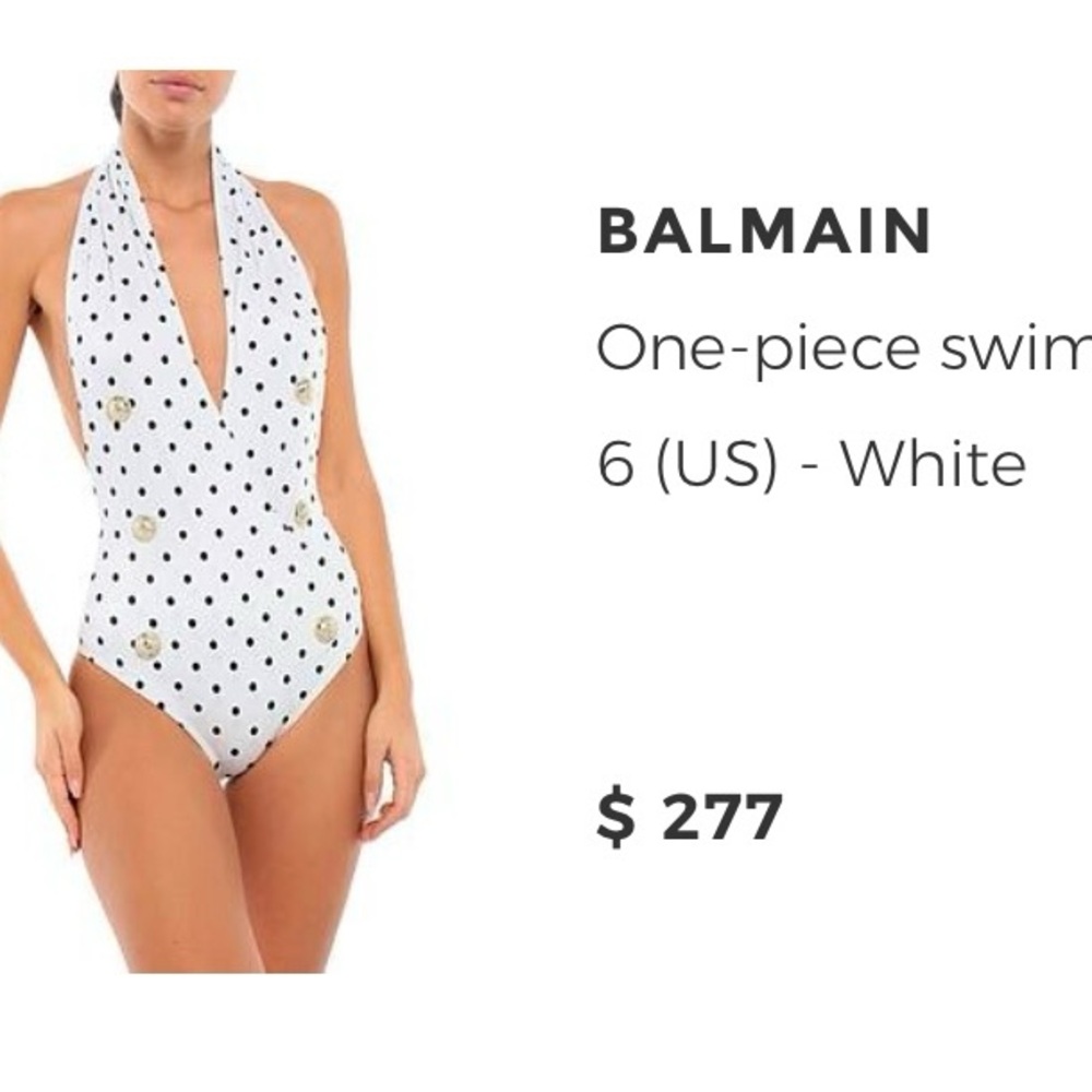 Balmain White and Black Polka Dot Swimsuit